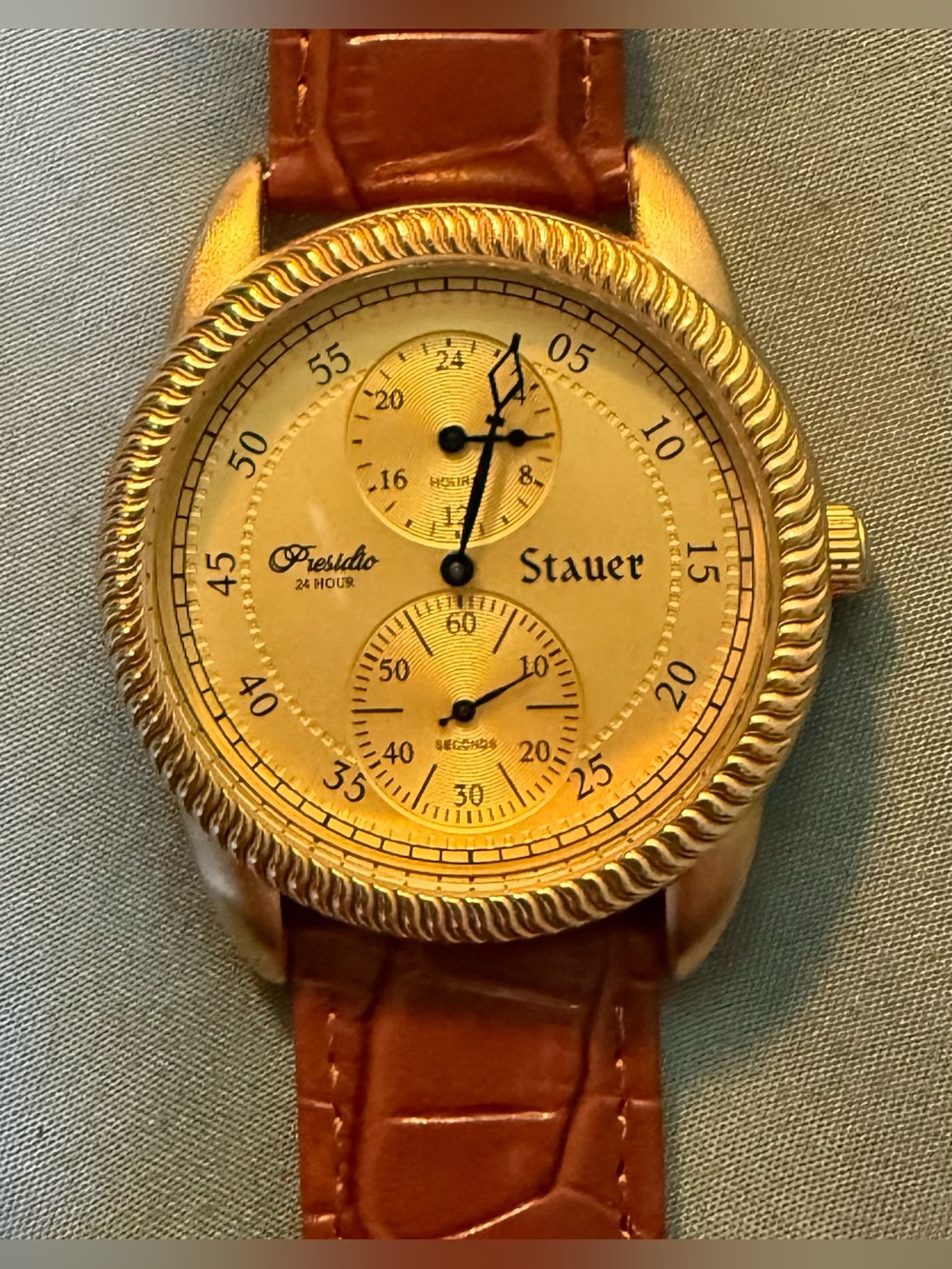 Stauer Presidio 24 Hour Mens 9.5in. Gold Brown Adjustable Watch New Battery